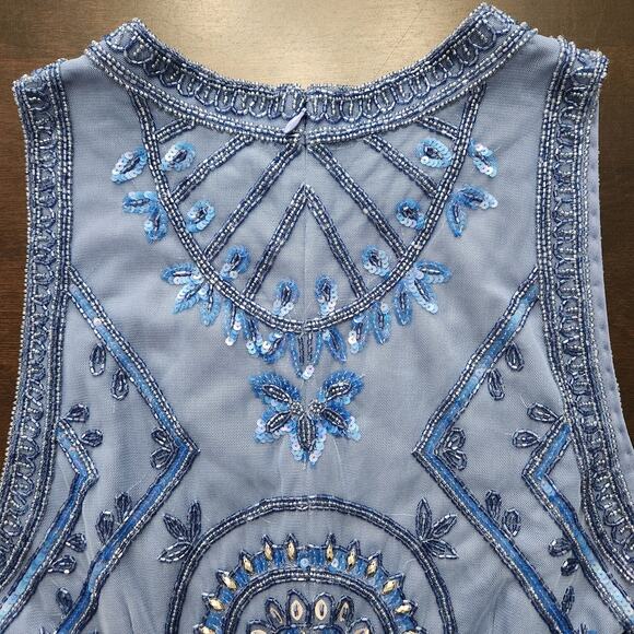 NWT Adrianna Papell Beaded Short Halter Dress French Blue Size 14 - Picture 9 of 9